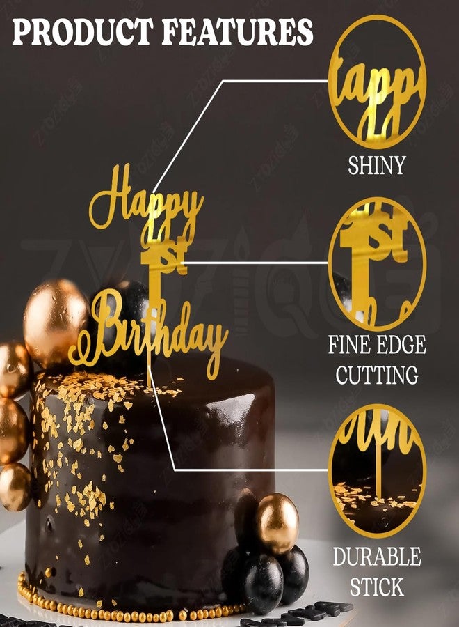 Zyozique® Happy 1st Birthday Gold Acrylic Cake Topper, Party Decorations Cake Topper, Metallic Gold, Acrylic Material, Elegant Script Design for Birthday Celebrations - Image 4